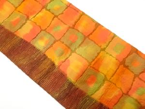 変わり格子模様織り出し　名古屋帯